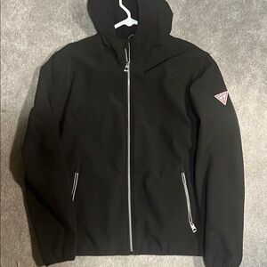 Guess Black Performance Jacket with Hood and Full-Length Zipper